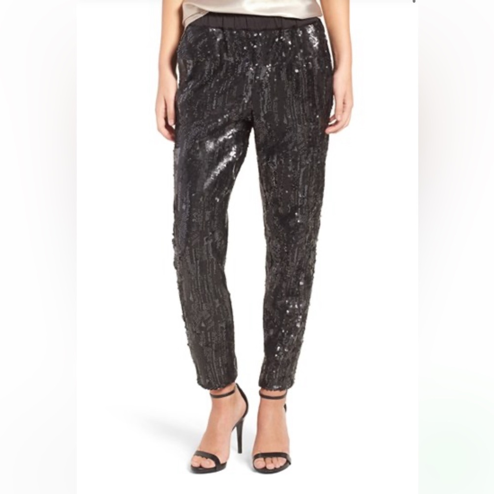 Trouvé sequin jogger pants high waisted skim ankle black Small